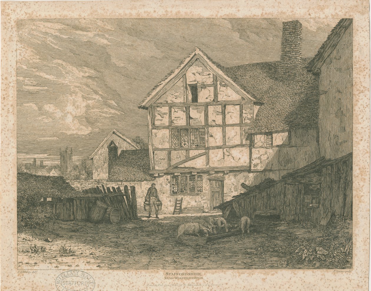 Wolverhampton - Ruínas de uma casa em enxaimel: gravura em aço, nº [c 1815] de Paul Sandby Munn