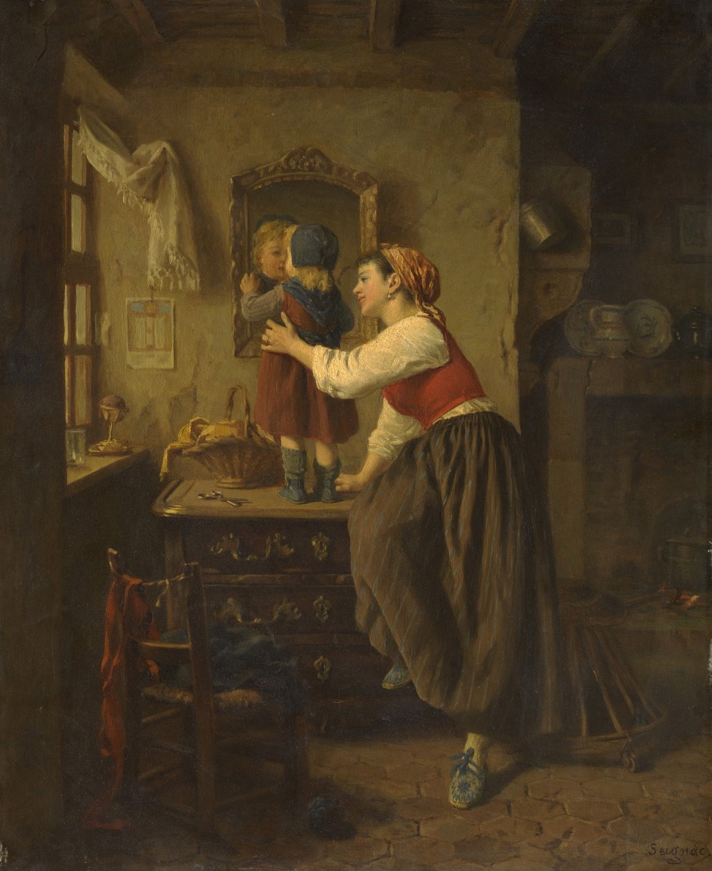 Mulher e criança diante de um espelho, década de 1870 de Paul Seignac
