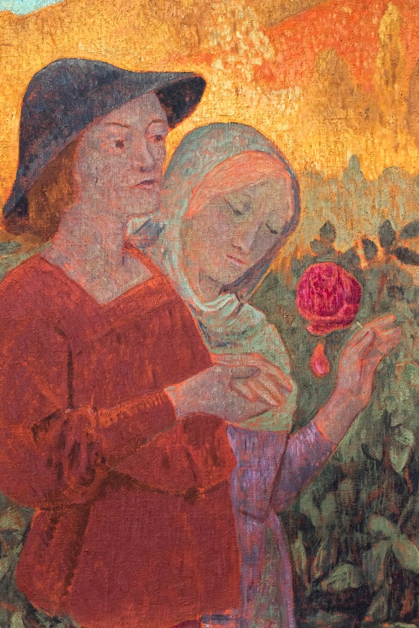 Mignonne, allons voir si la rose, pormenor, ca. 1910 (óleo sobre tela) de Paul Serusier