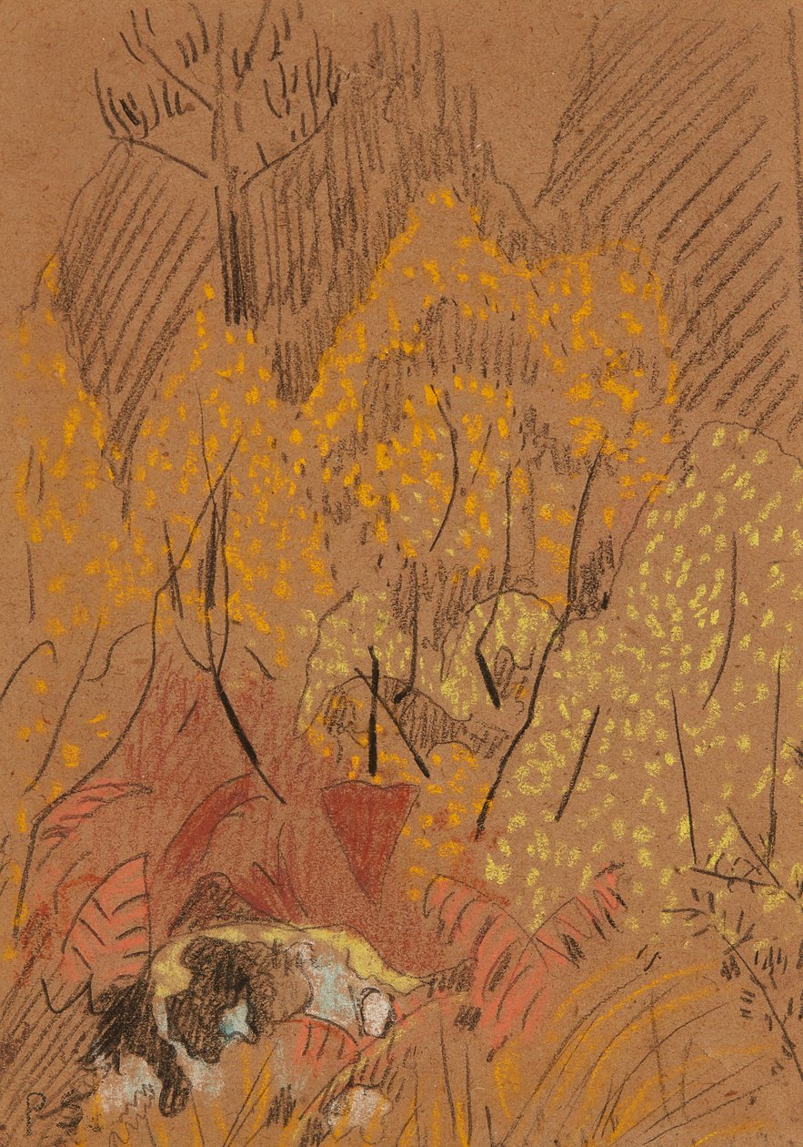 Paisagem de outono com pedra preta e branca, Pont Aven (pastel em papel pardo) de Paul Sérusier