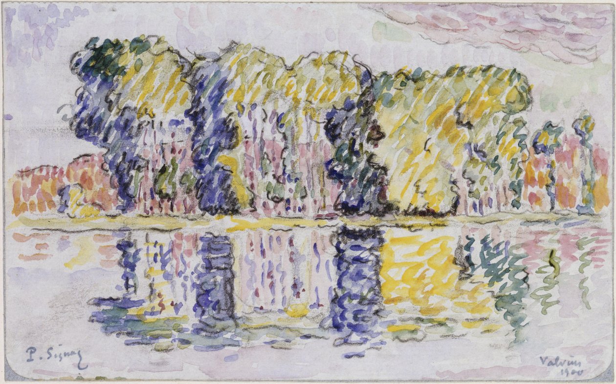 Grupo de árvores junto à água de Paul Signac