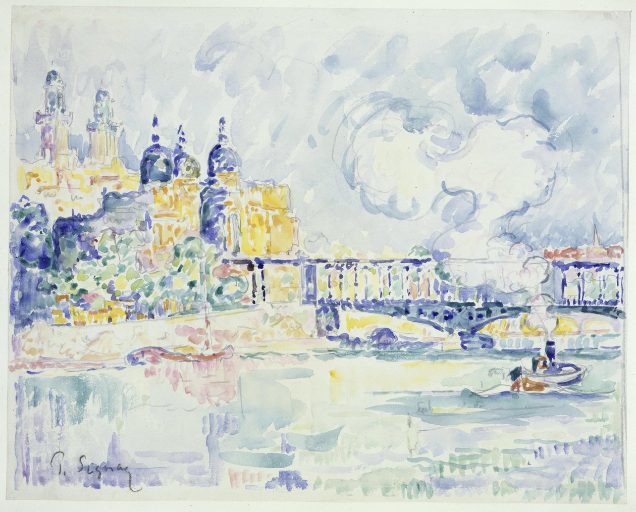 O Sena, com o Trocadéro e a Pont de Passy, em Paris de Paul Signac