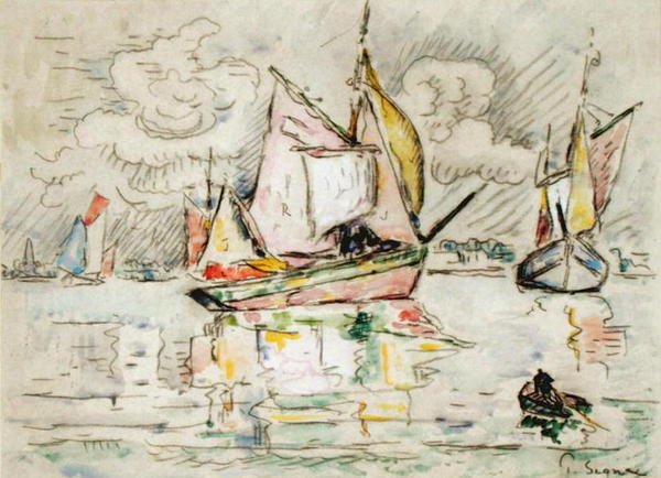Barcos de Pesca (carvão, aguarela e guache sobre papel) de Paul Signac