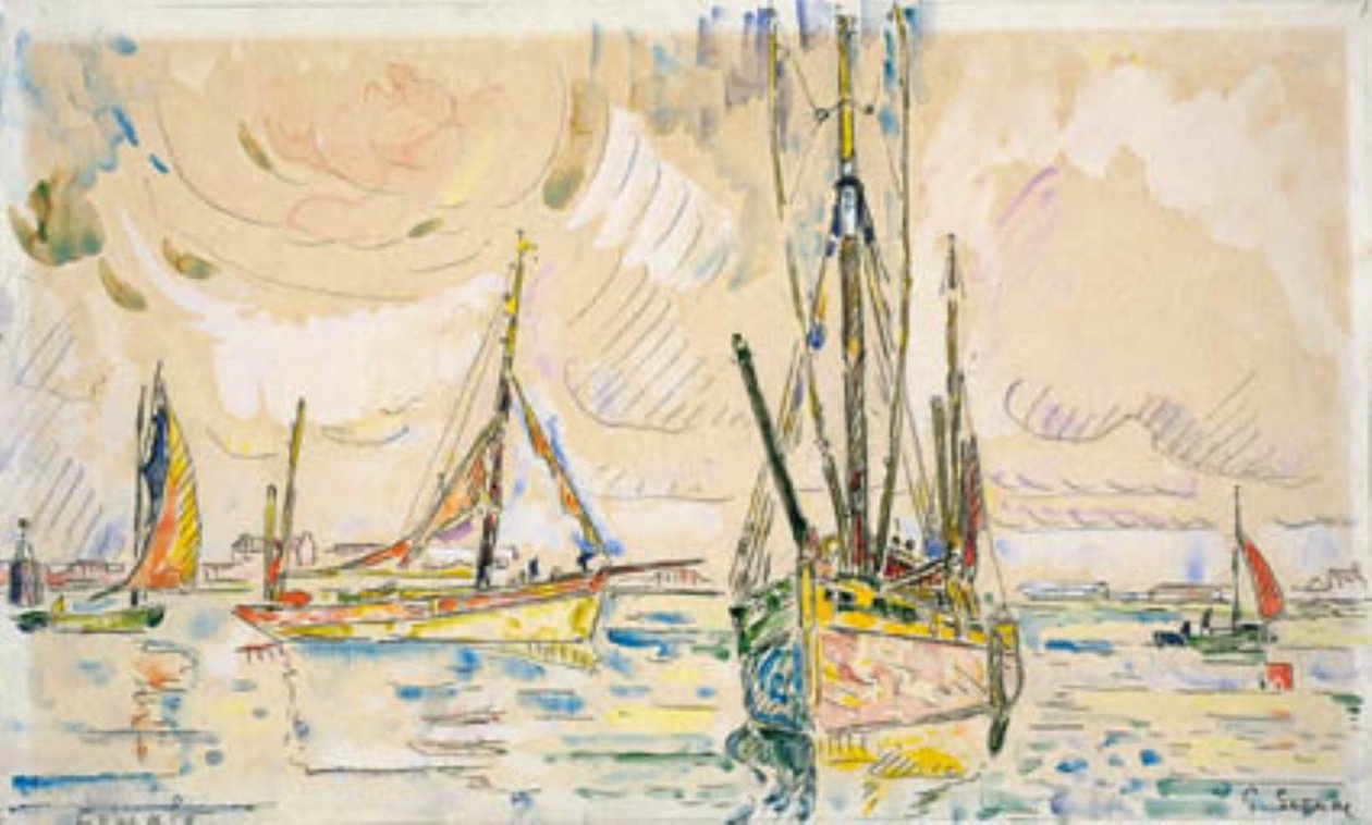 Barcos de pesca no porto de Locmalo de Paul Signac