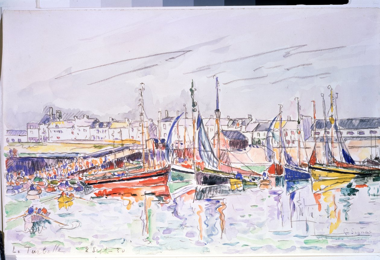 Veleiros "La Turballe" no porto de La Turballe, no Loire Atlantique. Aguarela de Paul Signac (1863-1935) 1930 Museu Pushkin, Moscovo de Paul Signac