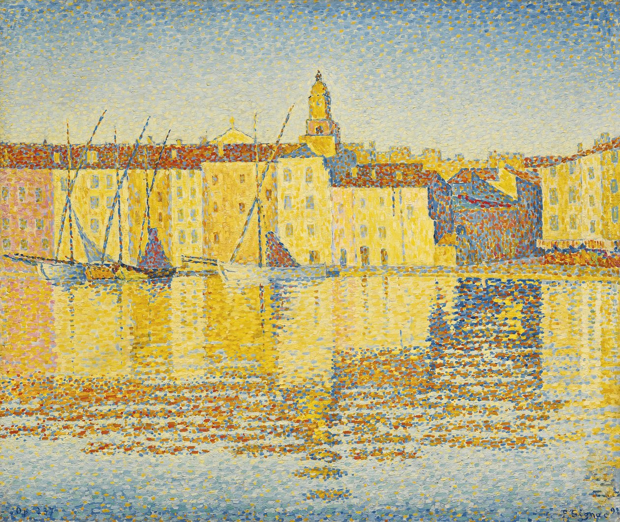 Casas no Porto, Saint Tropez de Signac, Paul (1863-1935). Óleo sobre tela, tamanho : 46,5x55,3 de Paul Signac