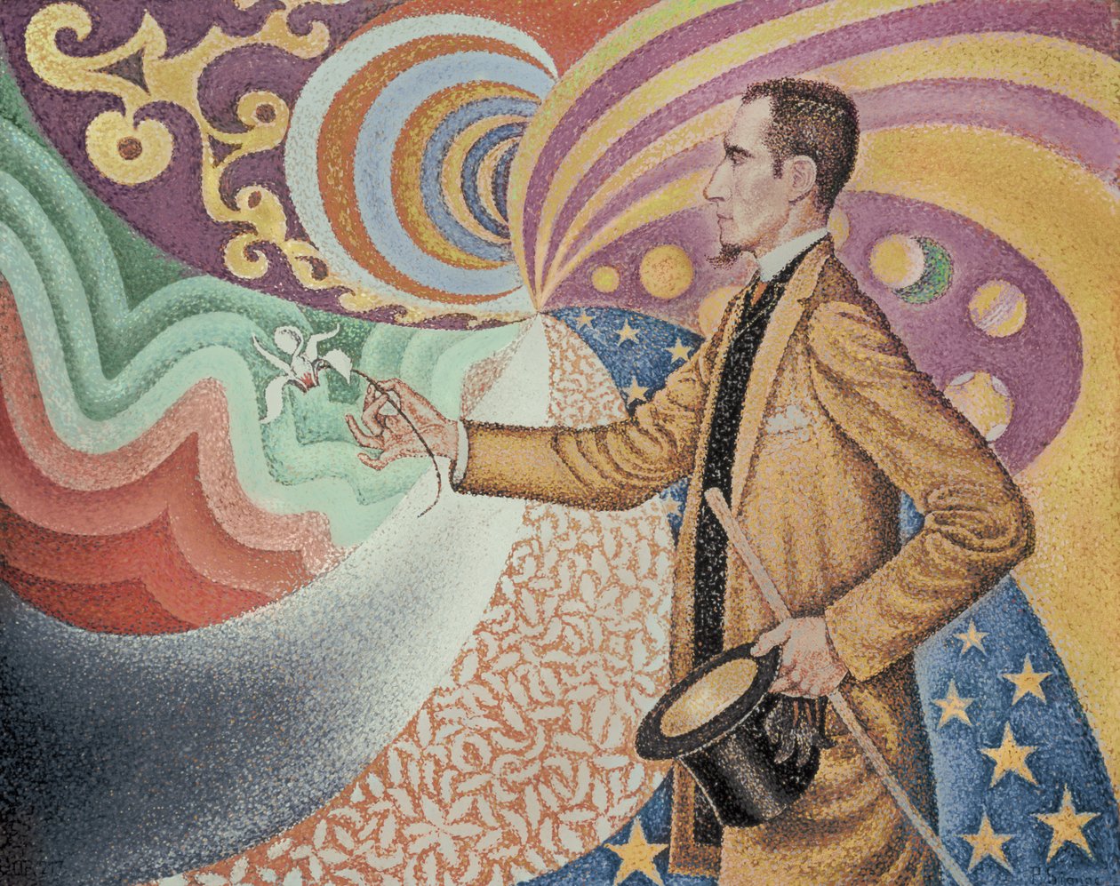 Opus 217. Contra o esmalte de um fundo ritmado por batidas e ângulos, tons e matizes, Retrato de Felix Feneon em 1890 (óleo sobre tela) de Paul Signac