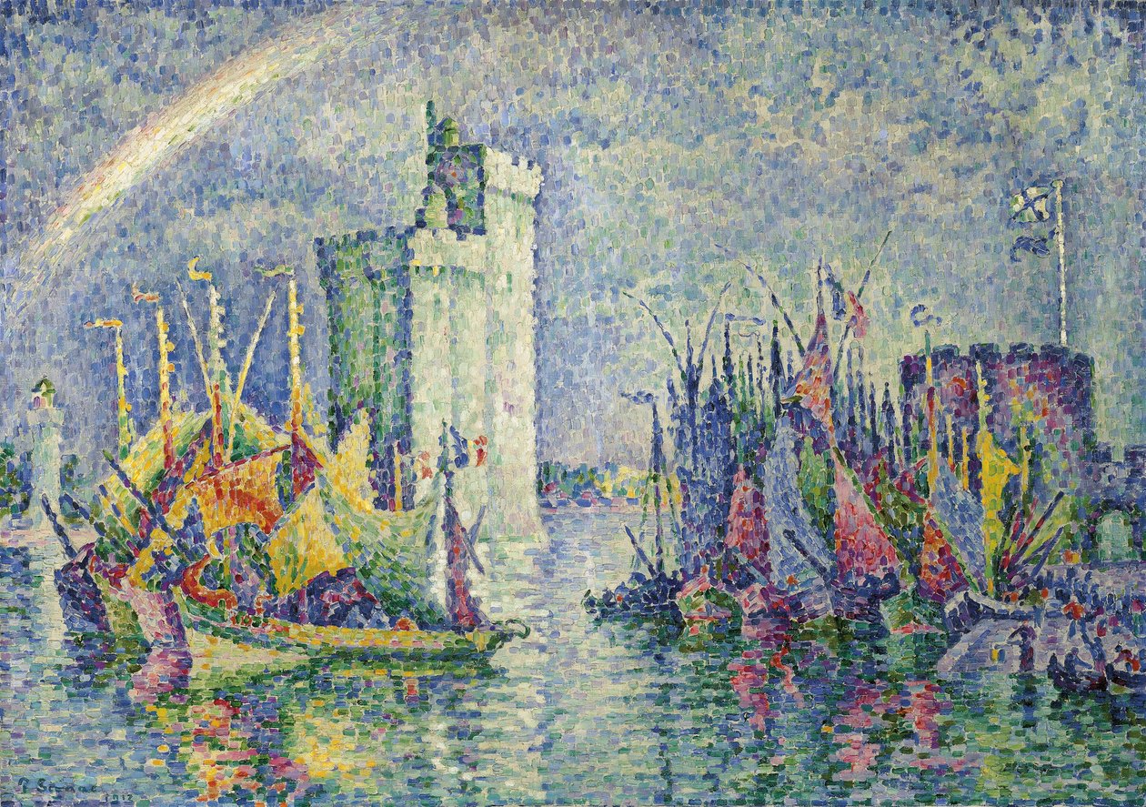 Arco-íris no porto de La Rochelle; Arco-íris, La Rochelle, Le Port, 1912 de Paul Signac
