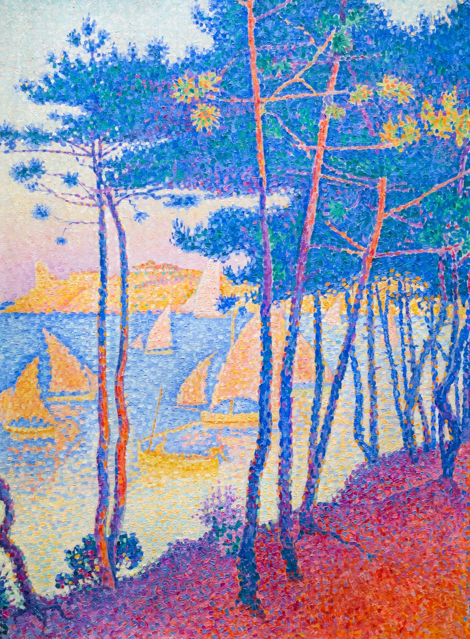 Barcos à vela e pinheiros, c. 1896 (óleo sobre tela) de Paul Signac