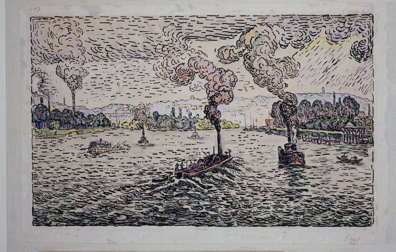 Sena com barcos a vapor de Paul Signac