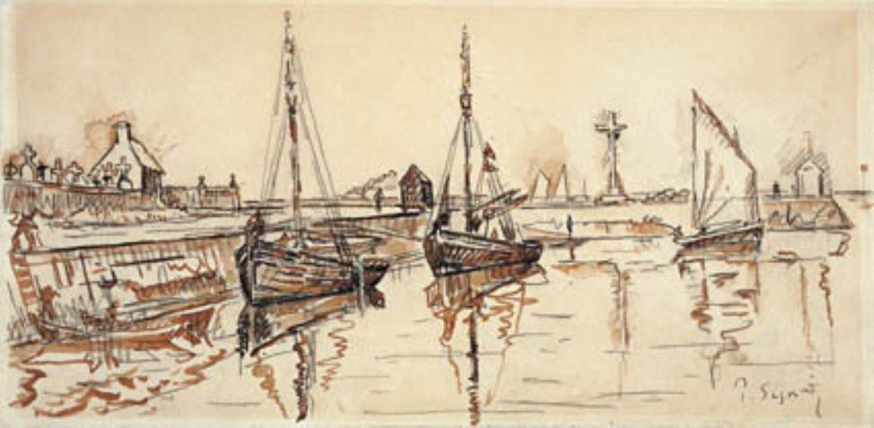 Navios à vela no porto de Barfleur de Paul Signac