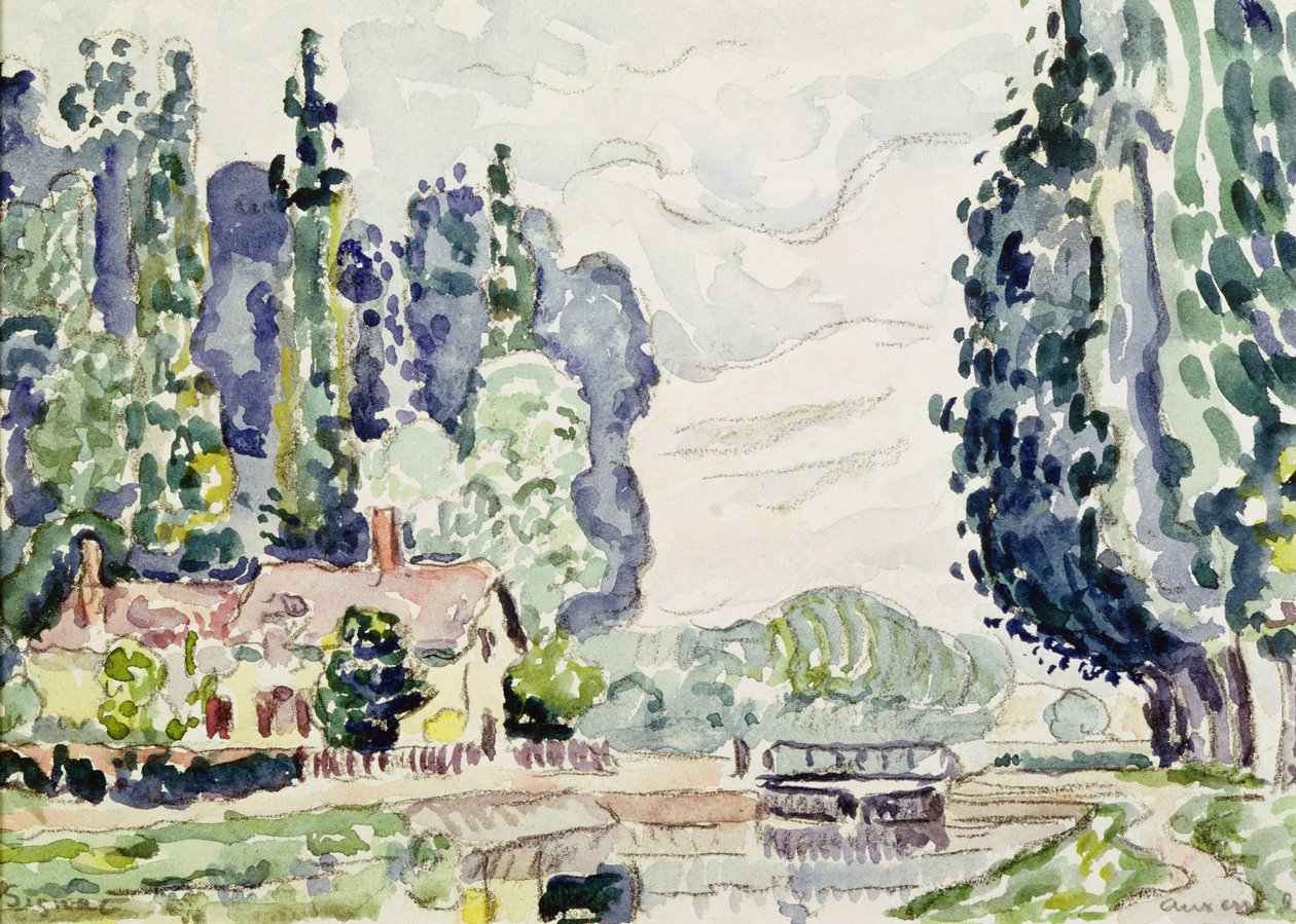 Os álamos azuis, 1903 (lápis e wc no papel) de Paul Signac