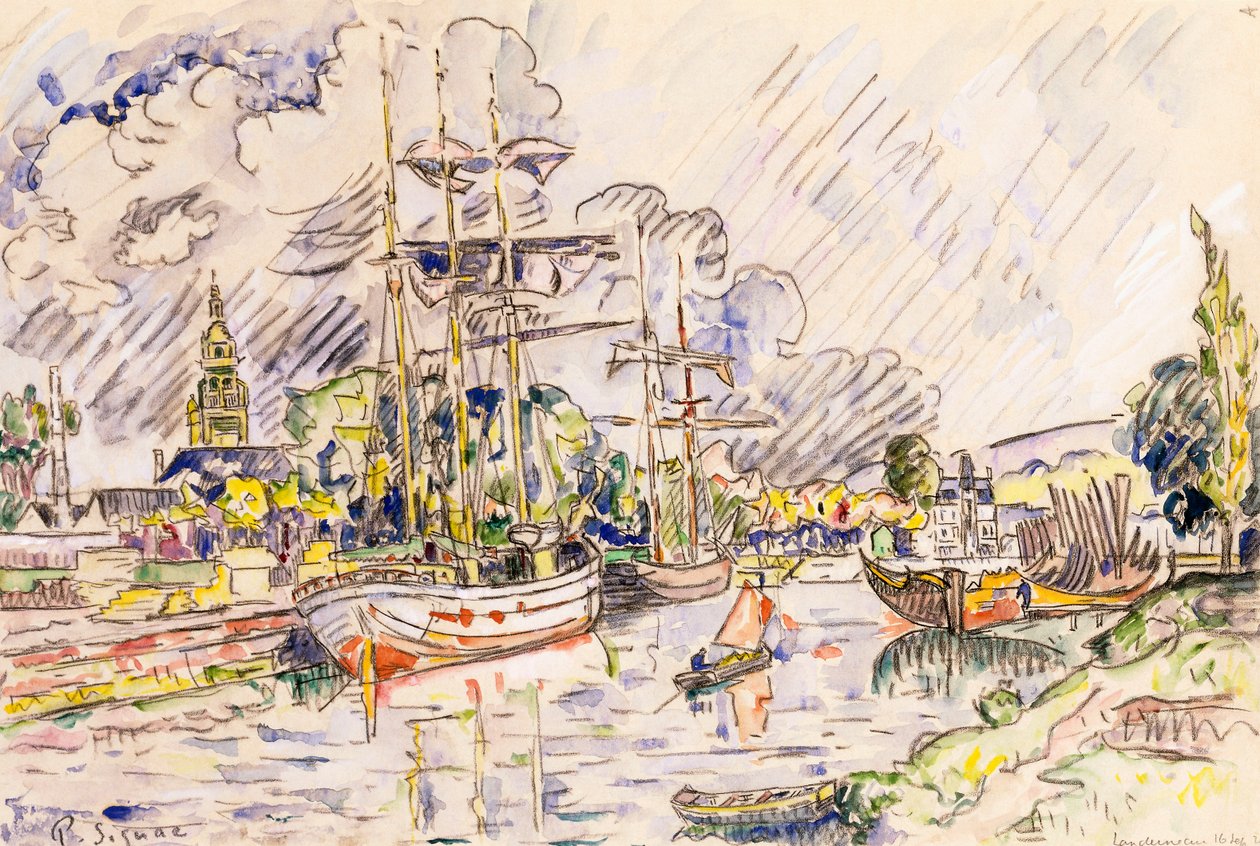 O porto de Landerneau, 1921 de Paul Signac