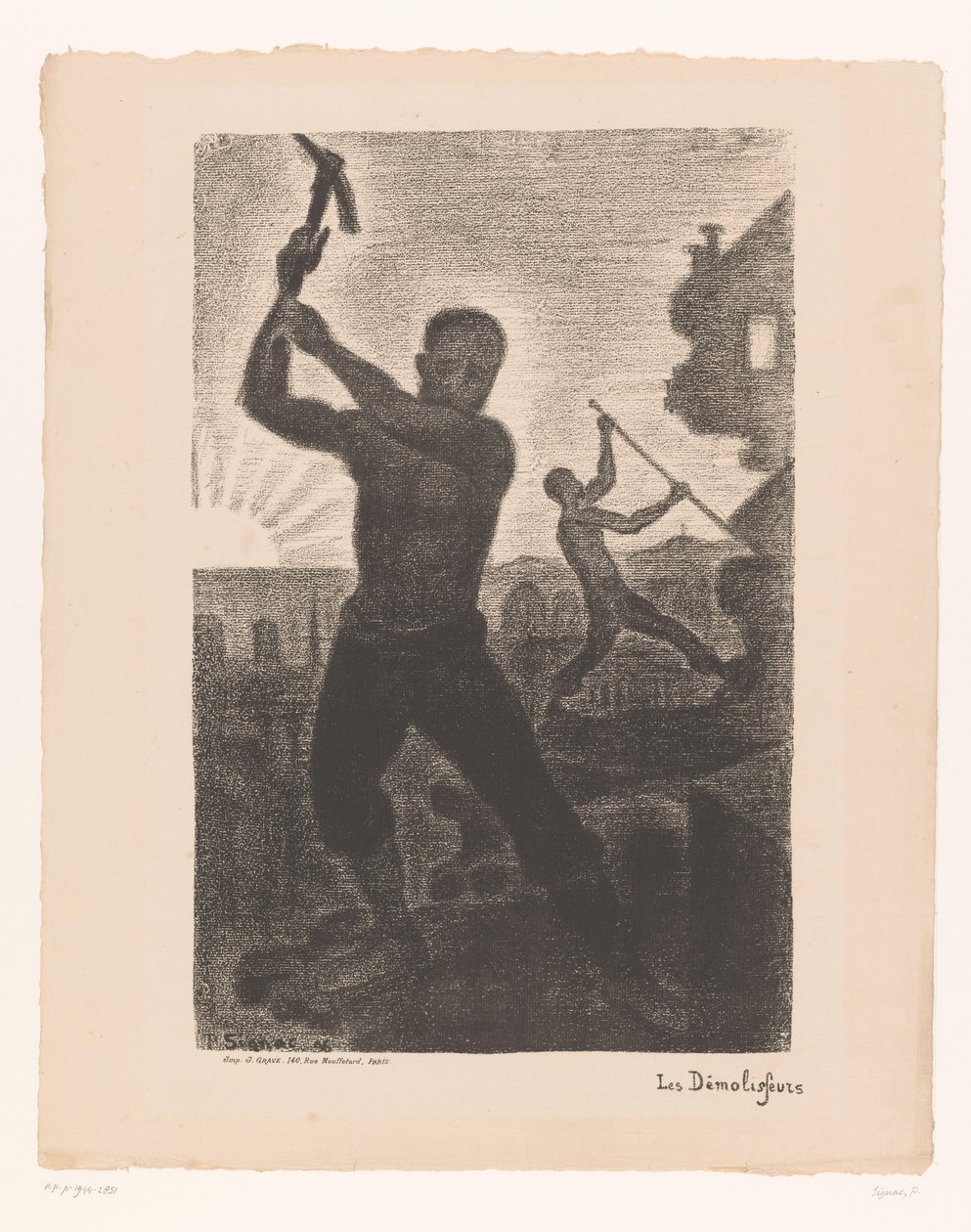 Dois homens demolir um edifício Les demolisseurs (título no objeto) de Paul Signac