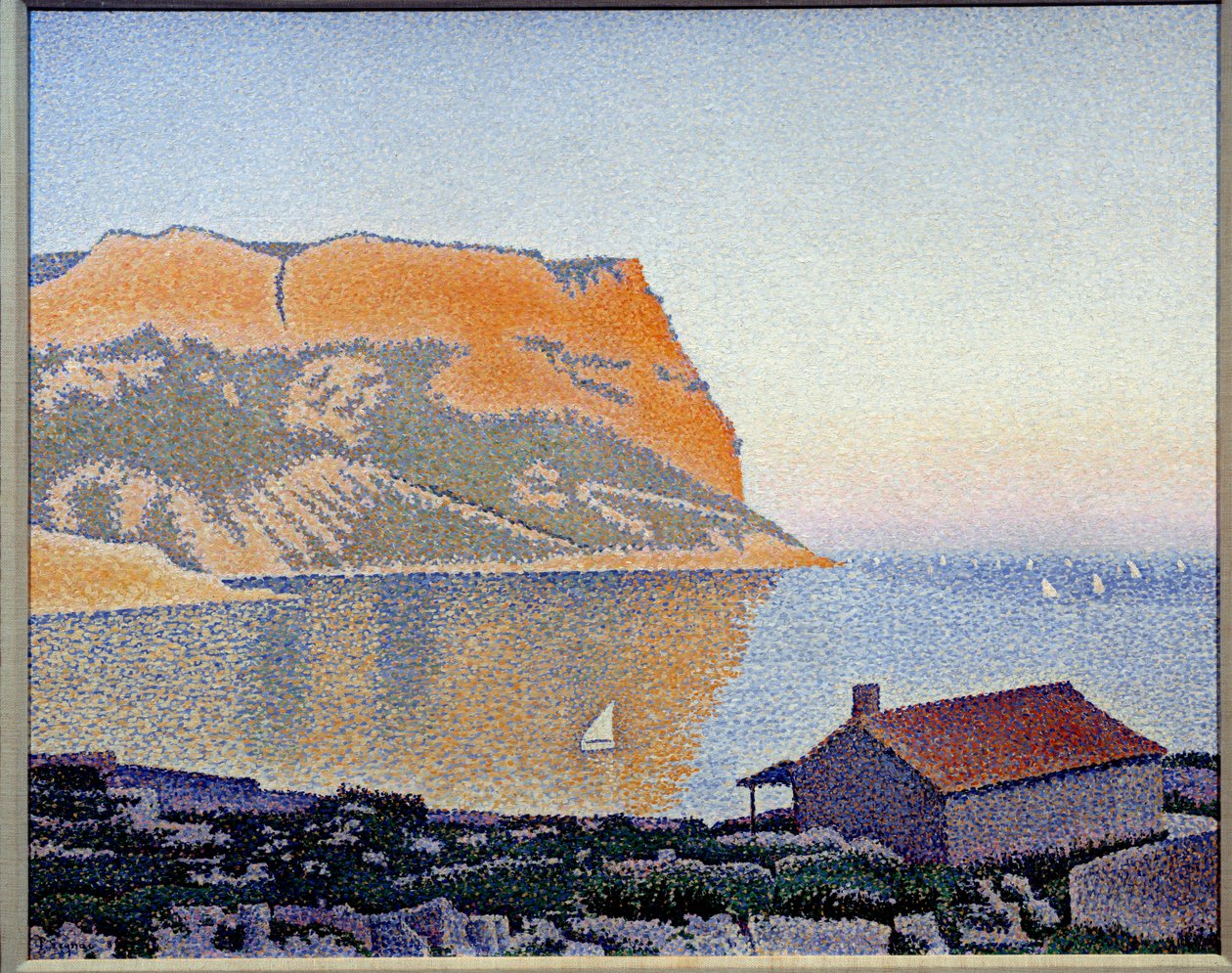 Vista da baía de groselha preta, Cap Canaille Pintura de Paul Signac (1863-1935) 1889 Coleção particular - Vista da baía de Cassis, Cap Canaille. Pintura de Paul Signac (1863-1935) de Paul Signac