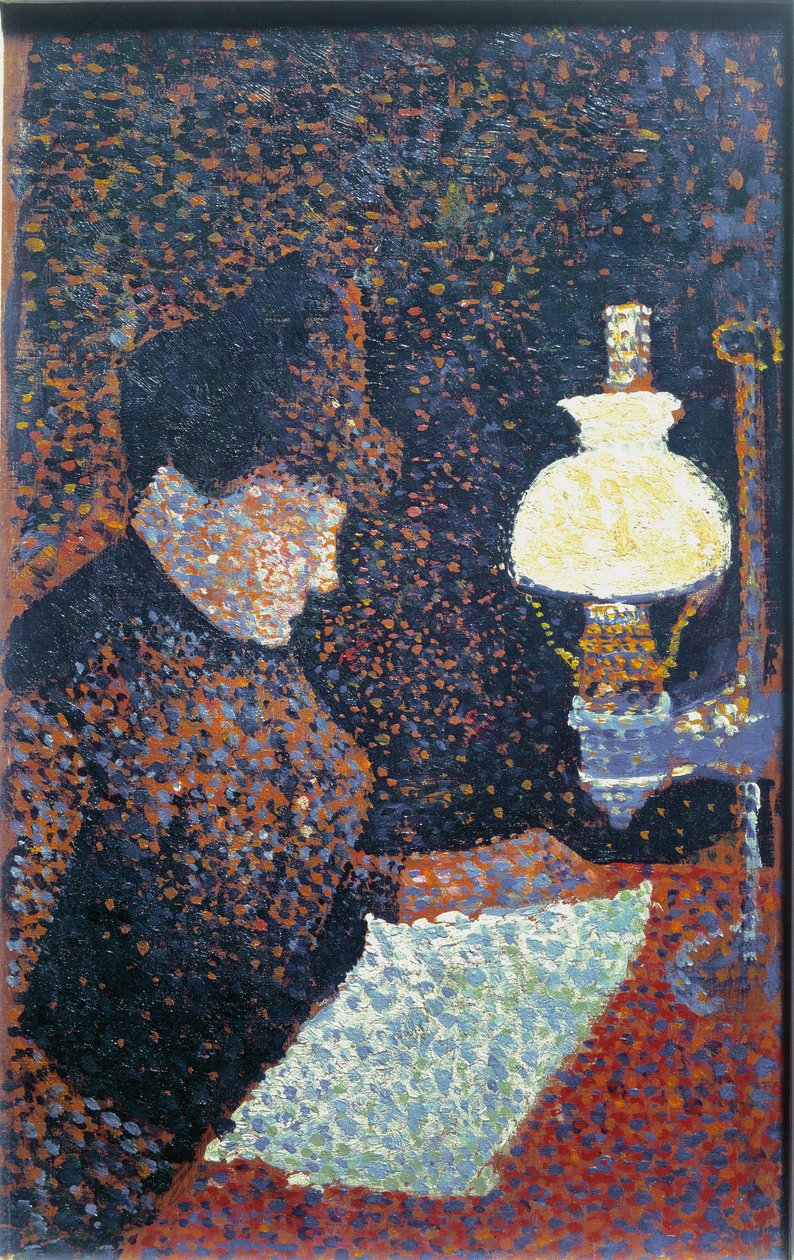 Mulher debaixo da lâmpada - óleo sobre tela de Paul Signac