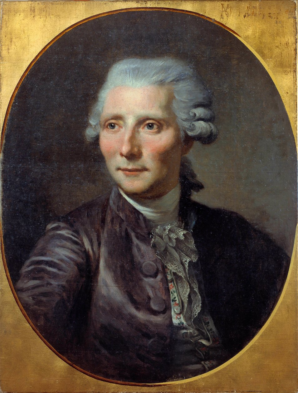 Retrato do homem (anteriormente identificado com Pierre Augustin Caron de Beaumarchais (1732 - 1799). Pintura de Paul Constant Soyer (1823-1903) (da pintura de Jean Baptiste Greuze), óleo sobre tela de Paul Soyer