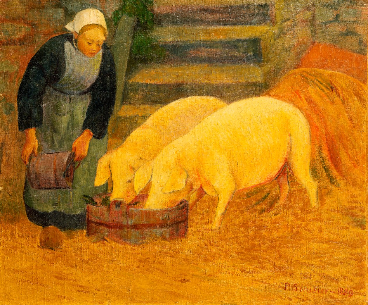 Uma jovem alimentando dois porcos, 1889 de Paul Sérusier