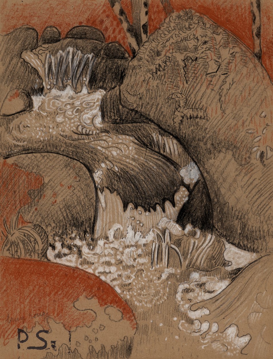 Rochas de Huelgoat, c.1892 (carvão, giz vermelho e branco) de Paul Sérusier