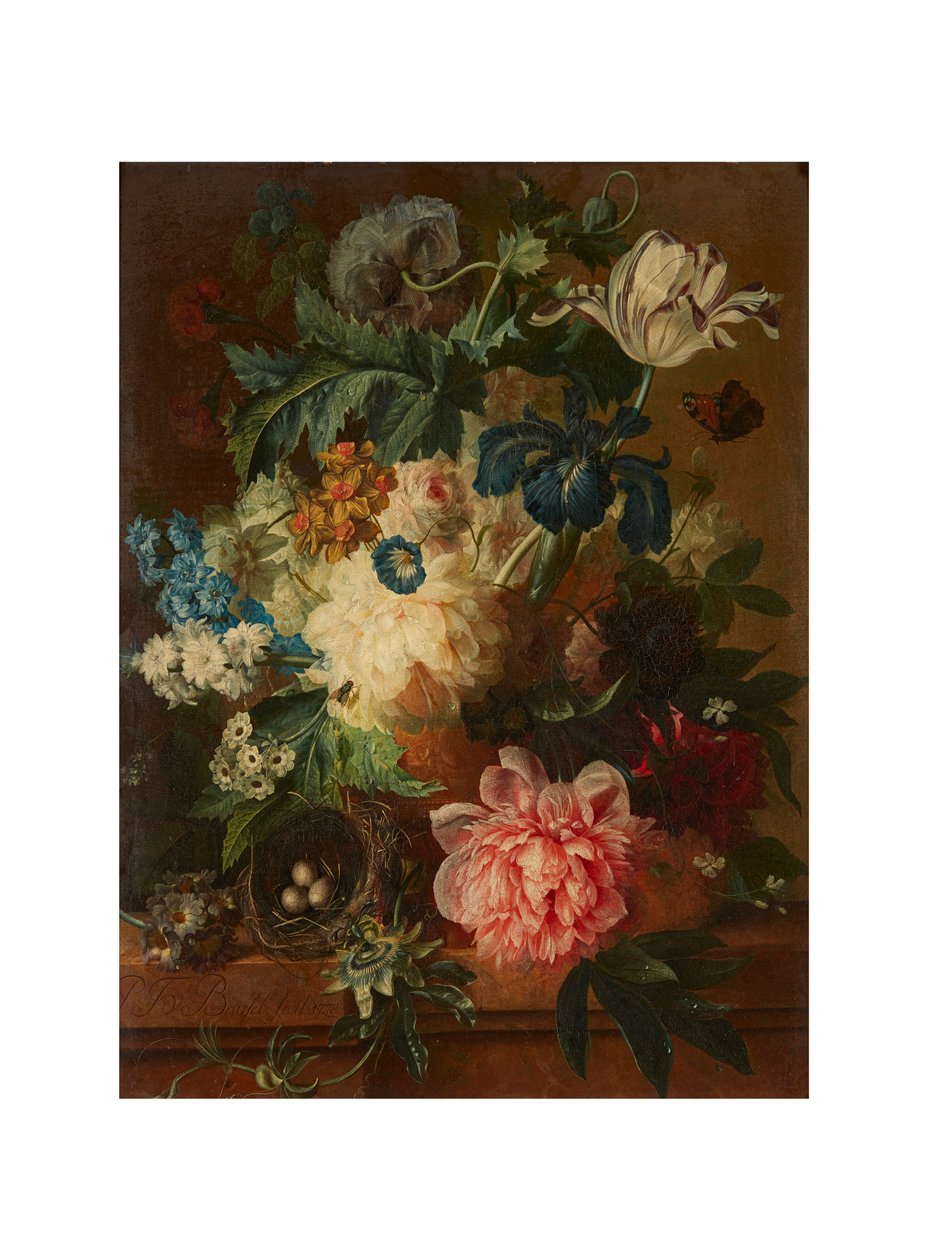 Ainda vida de flores da primavera em uma urna com pés (óleo sobre tela) de Paul Theodor van Brussel