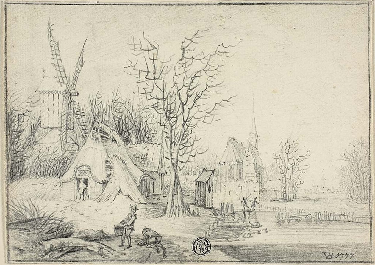 Aldeia com Moinho de Vento e Igreja de Paul Theodor van Brussel