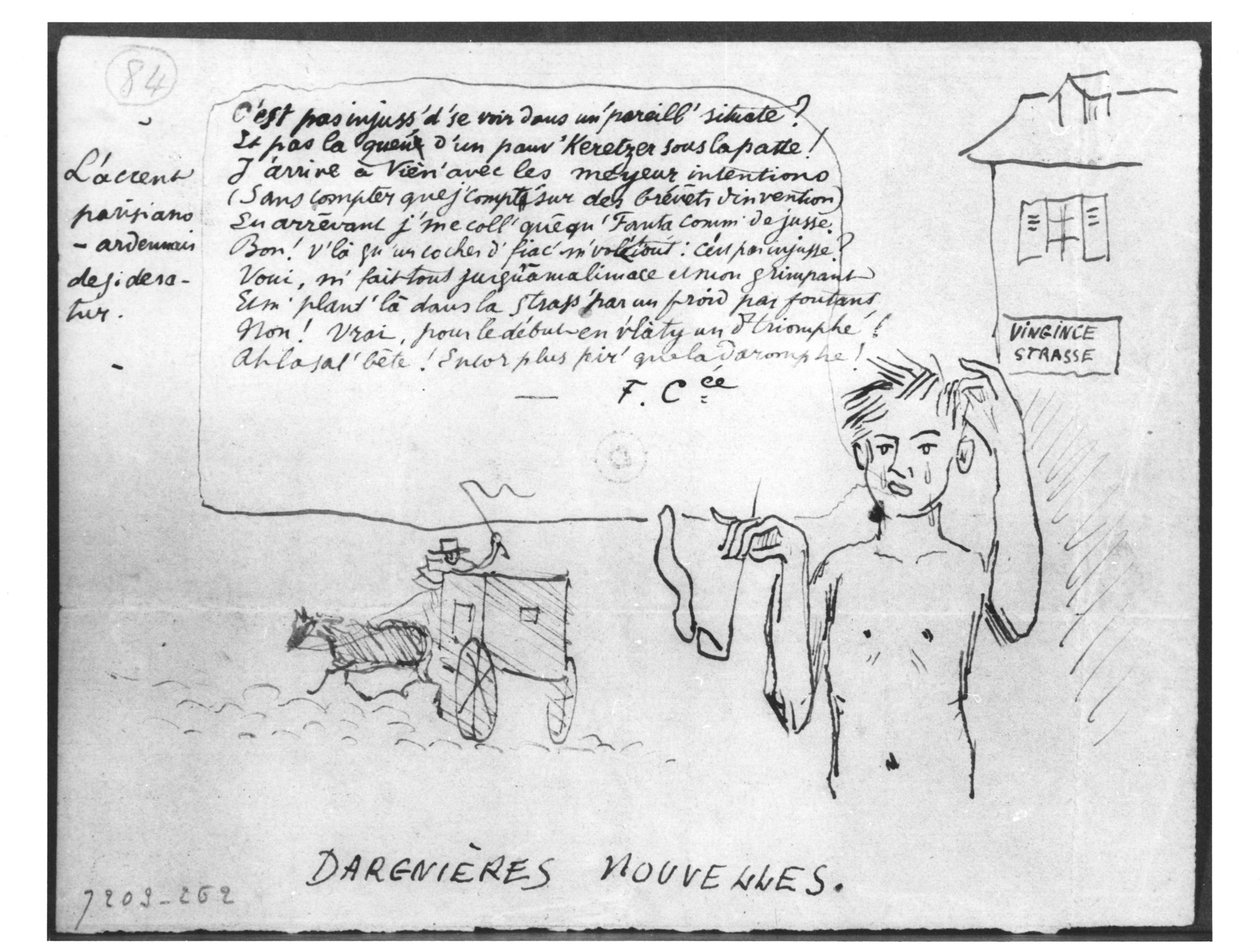 "Dargnieres News", Arthur Rimbaud (1854-91) roubado por um cocheiro em Viena, 1876 de Paul Verlaine