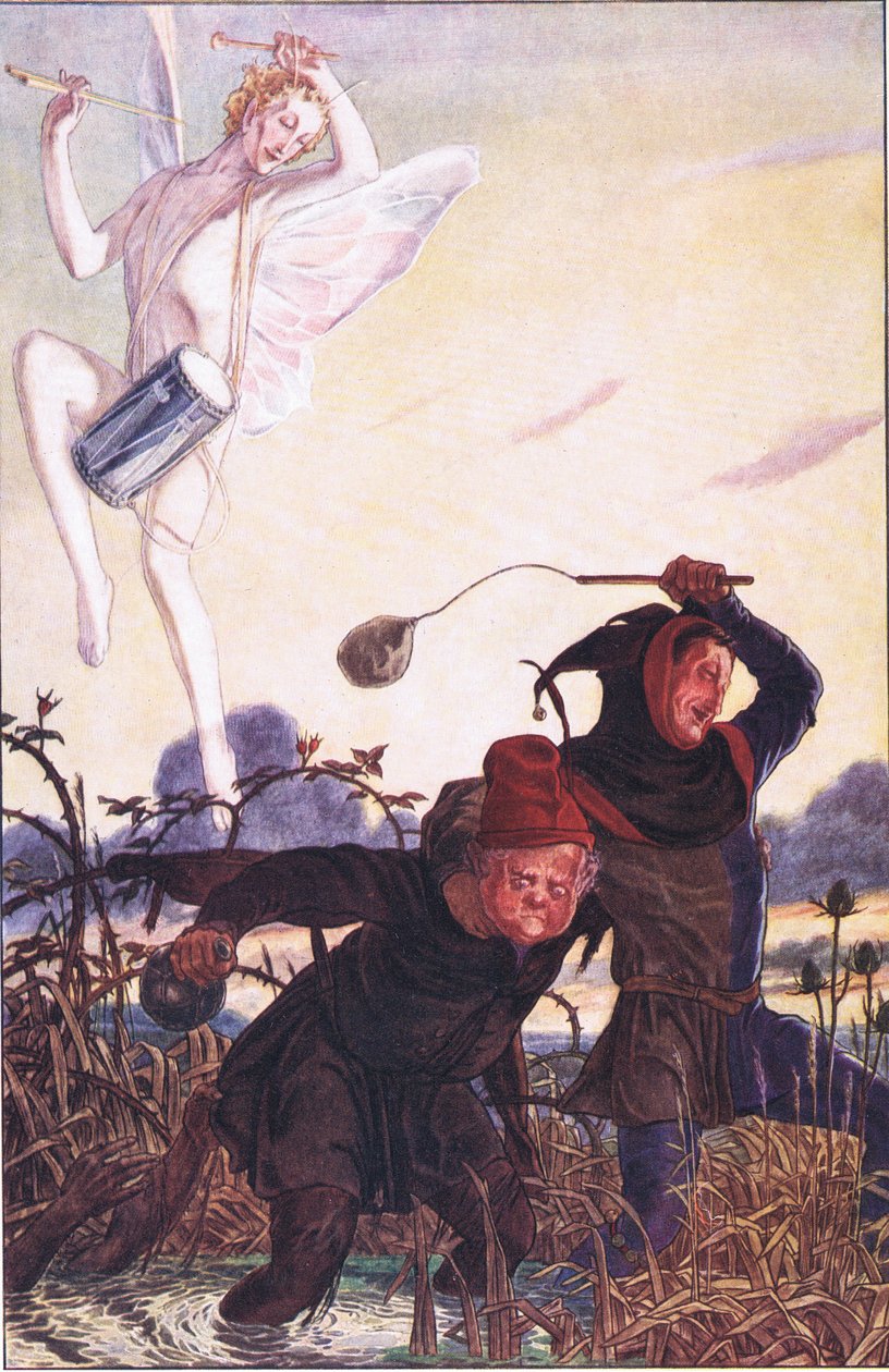 Liderar monstro, bem seguir. Eu poderia ver Taboreri: Ele coloca, ilustração de The Tempest, 1908 de Paul Vincent Woodroffe