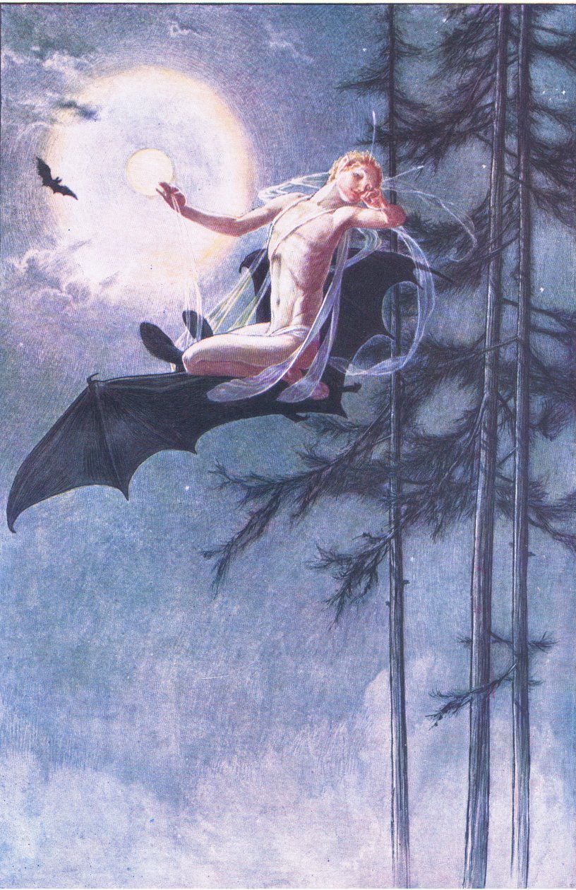 Nos morcegos de volta eu vôo, ilustração de The Tempest, 1908 de Paul Vincent Woodroffe