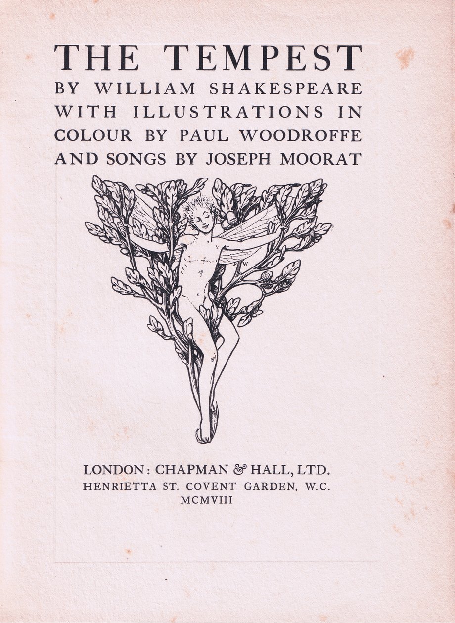 Design da página de título, ilustração de The Tempest, 1908 de Paul Vincent Woodroffe
