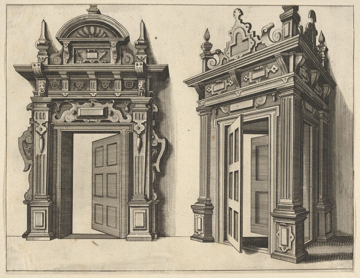 Dois portais de madeira de Verscheyden Schrynwerck ... [Plusieurs Menuiseries ...], 1658. de Paul Vredeman de Vries