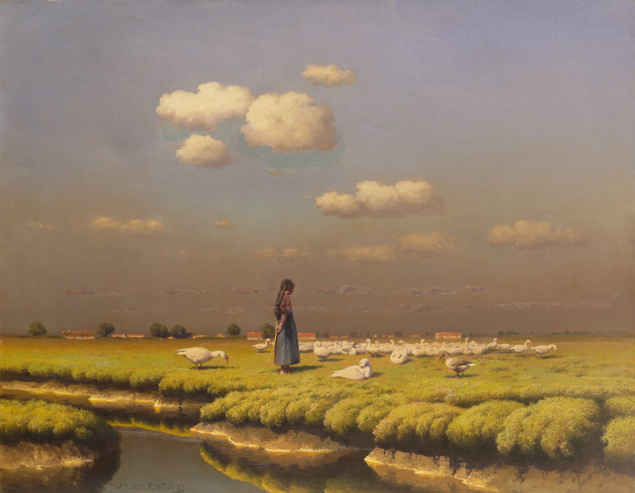 Paisagem com Goose Girl (óleo sobre tela) de Paul Wilhelm Keller Reutlingen
