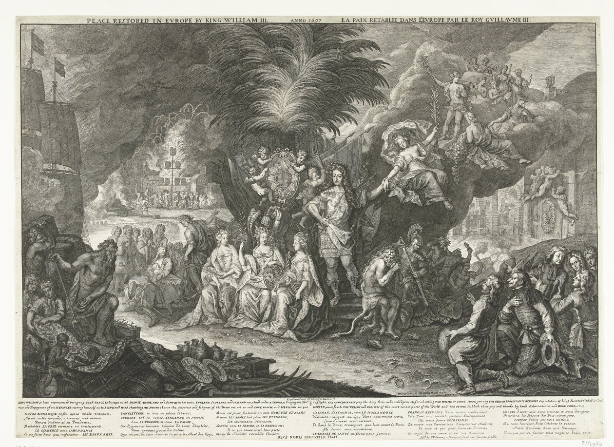 Alegoria do Rei Guilherme III como portador da paz na Europa, 1697
Paz restaurada na Europa pelo Rei Guilherme III / Anno 1697 / La Paix retablie dans l