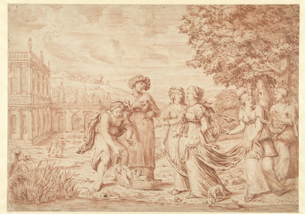 Filha do faraó encontra Moisés no cesto da pressa de Paul van Somer (II)