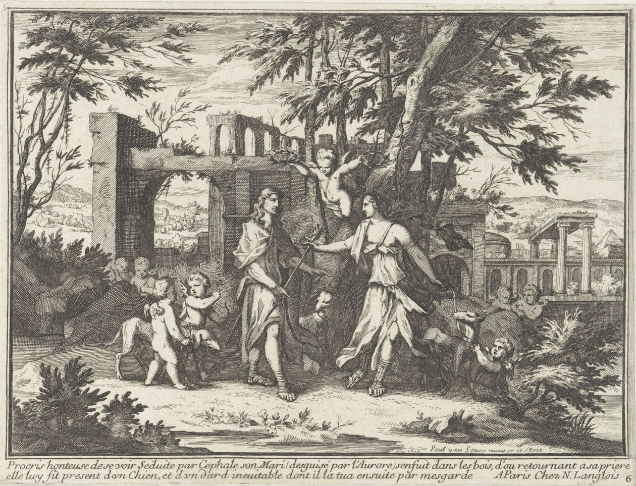 Prócris e o Céfalo Disfarçado Representações mitológicas em paisagens (título da série) de Paul van Somer (II)