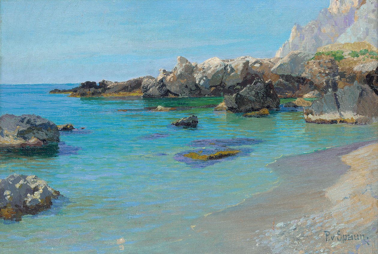 Na Costa de Capri (óleo sobre tela) de Paul von Spaun