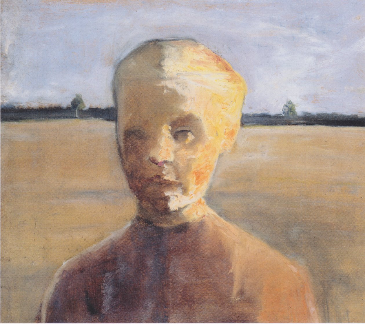 Meia retrato de uma menina no sol em frente a paisagem ampla de Paula Modersohn Becker