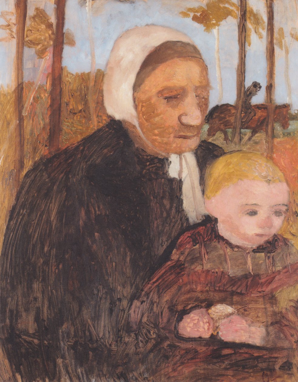 Agricultor com criança, no fundo um cavaleiro de Paula Modersohn Becker