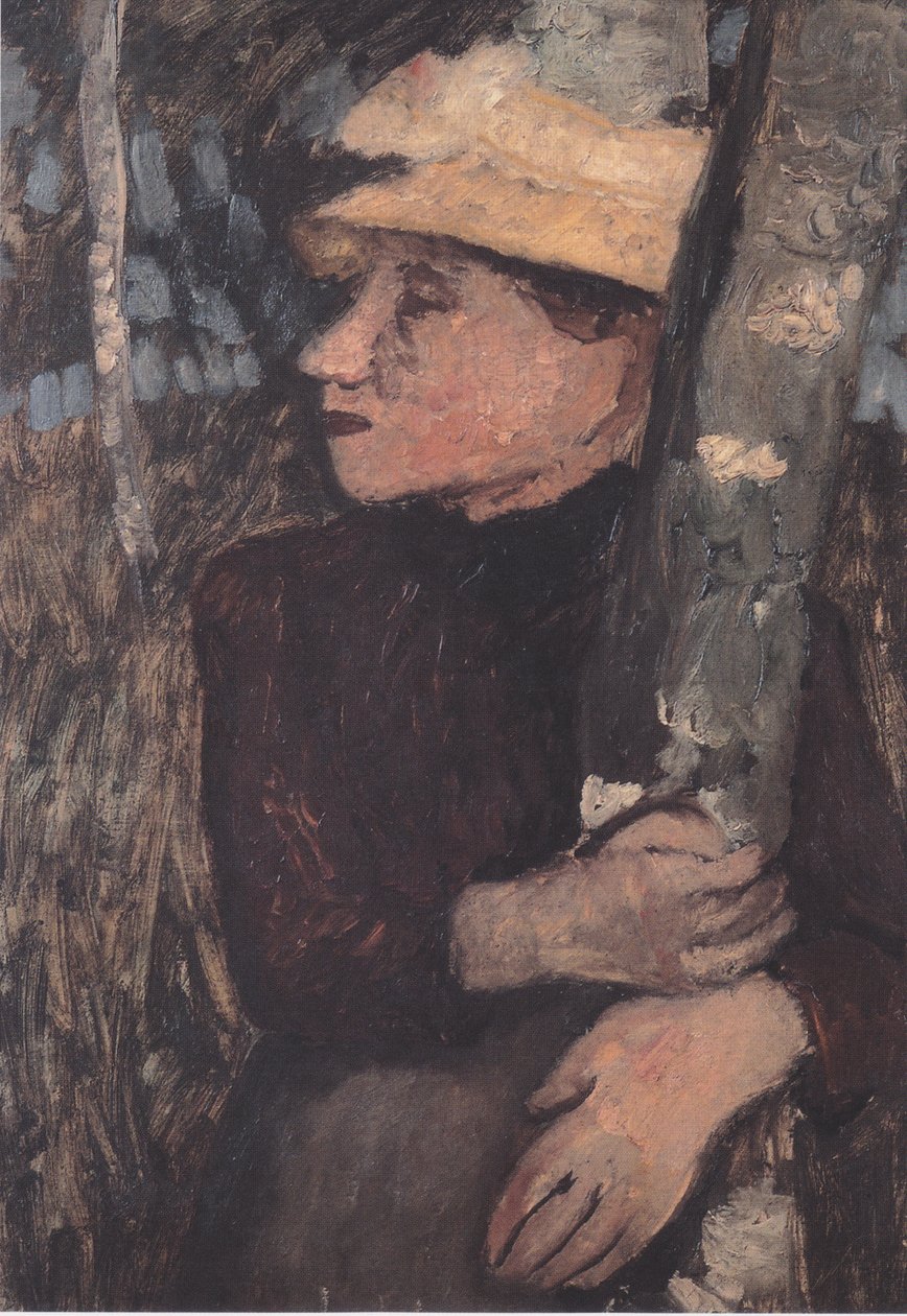 Mulher, com, chapéu palha, entre, vidoeiros de Paula Modersohn Becker