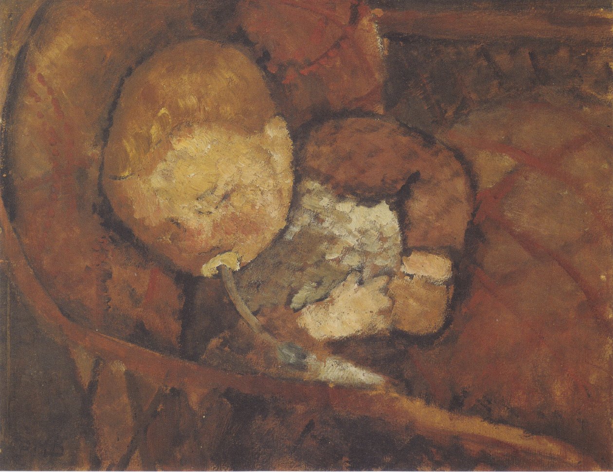 Criança, com, mamadeira, em, a, berço de Paula Modersohn Becker
