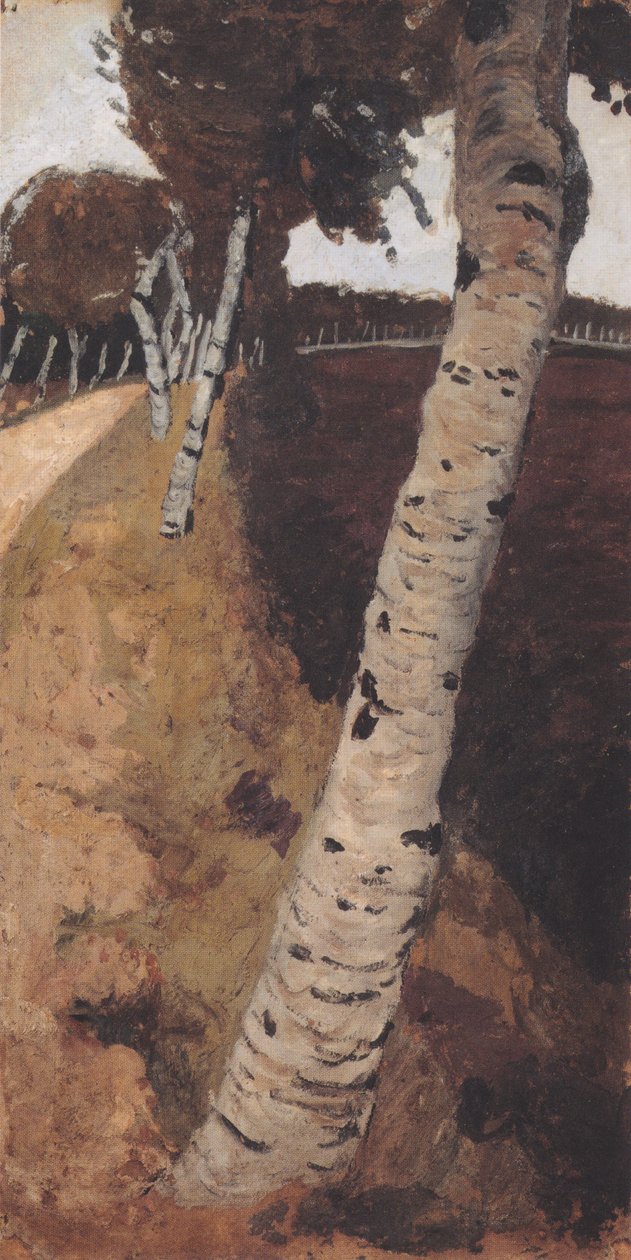 Estrada rural, com, vidoeiros de Paula Modersohn Becker
