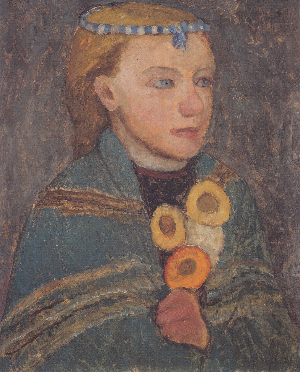 Menina com corrente azul e branca no cabelo de Paula Modersohn Becker