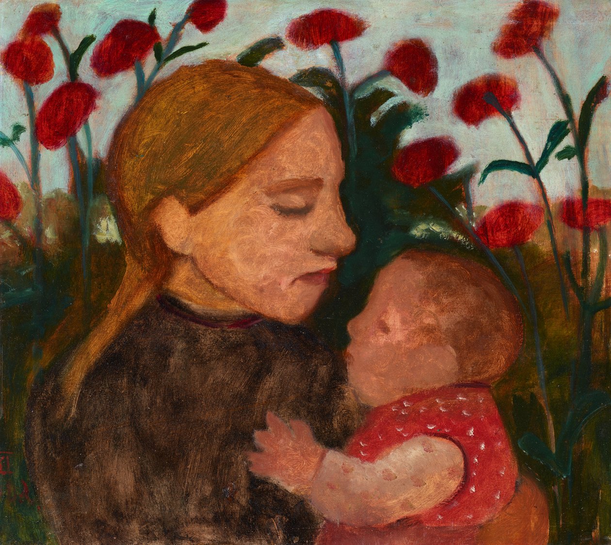Mãe e Filho, c.1904 (óleo sobre papelão) de Paula Modersohn Becker