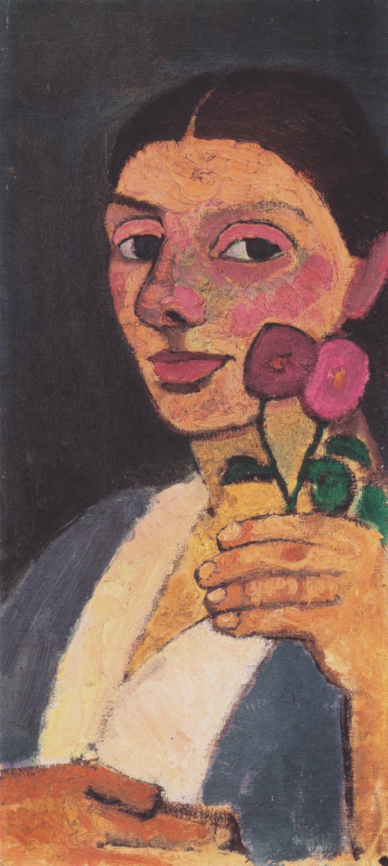 Auto-retrato com duas flores na mão esquerda levantada de Paula Modersohn Becker