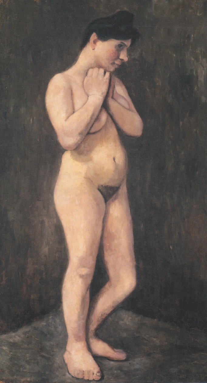 Em pé nu feminino, braços na frente de seu peito de Paula Modersohn Becker