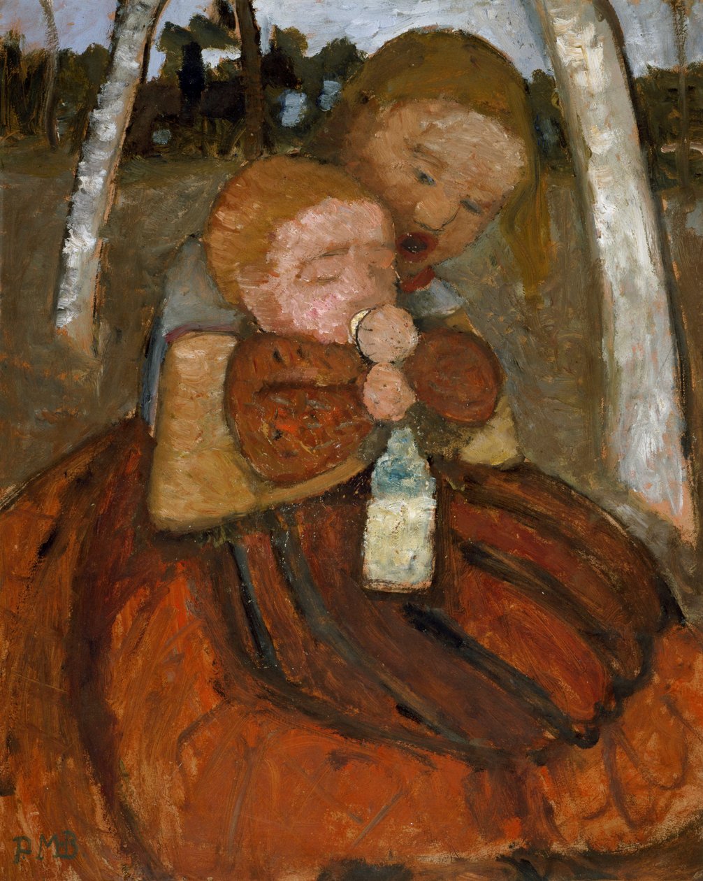 Menina, com, um, bebê, sob, vidoeiros de Paula Modersohn Becker