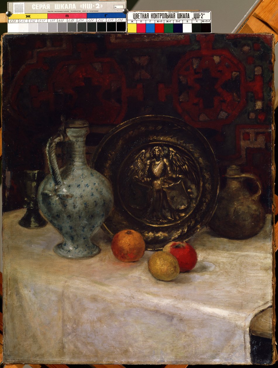 "Natureza morta com placa de latão" Pintura de Paula Modersohn-Becker (Modersohn Becker) (1876-1907) Museu de Belas Artes Mikalojus Konstantinas Ciurlionis, Kaunas, Lituânia de Paula Modersohn Becker