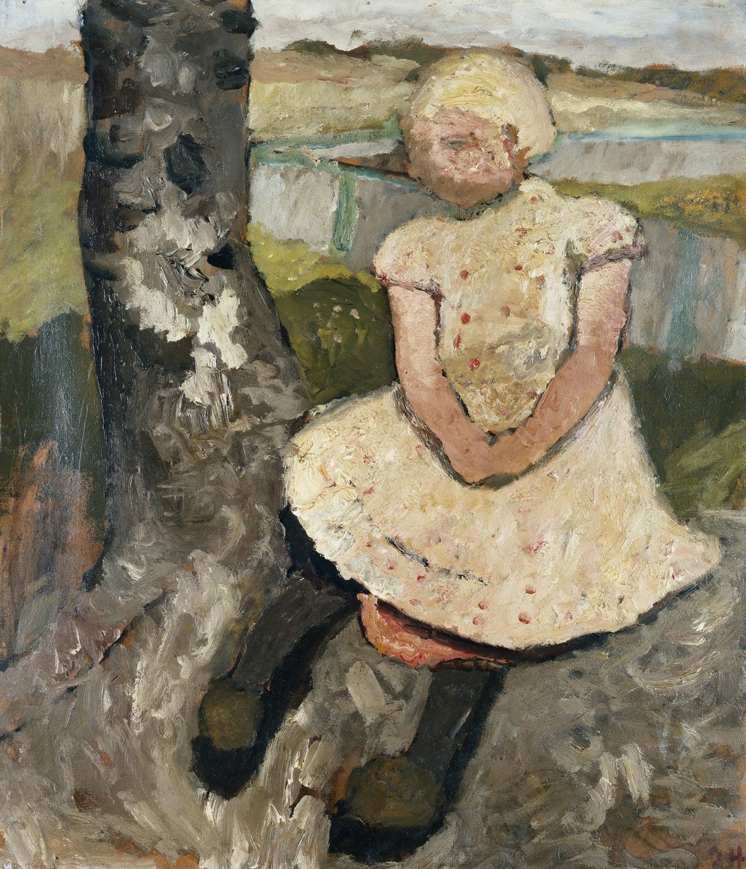 Criança sentada debaixo de uma árvore; Criança sentada debaixo de uma árvore, c.1905 de Paula Modersohn Becker