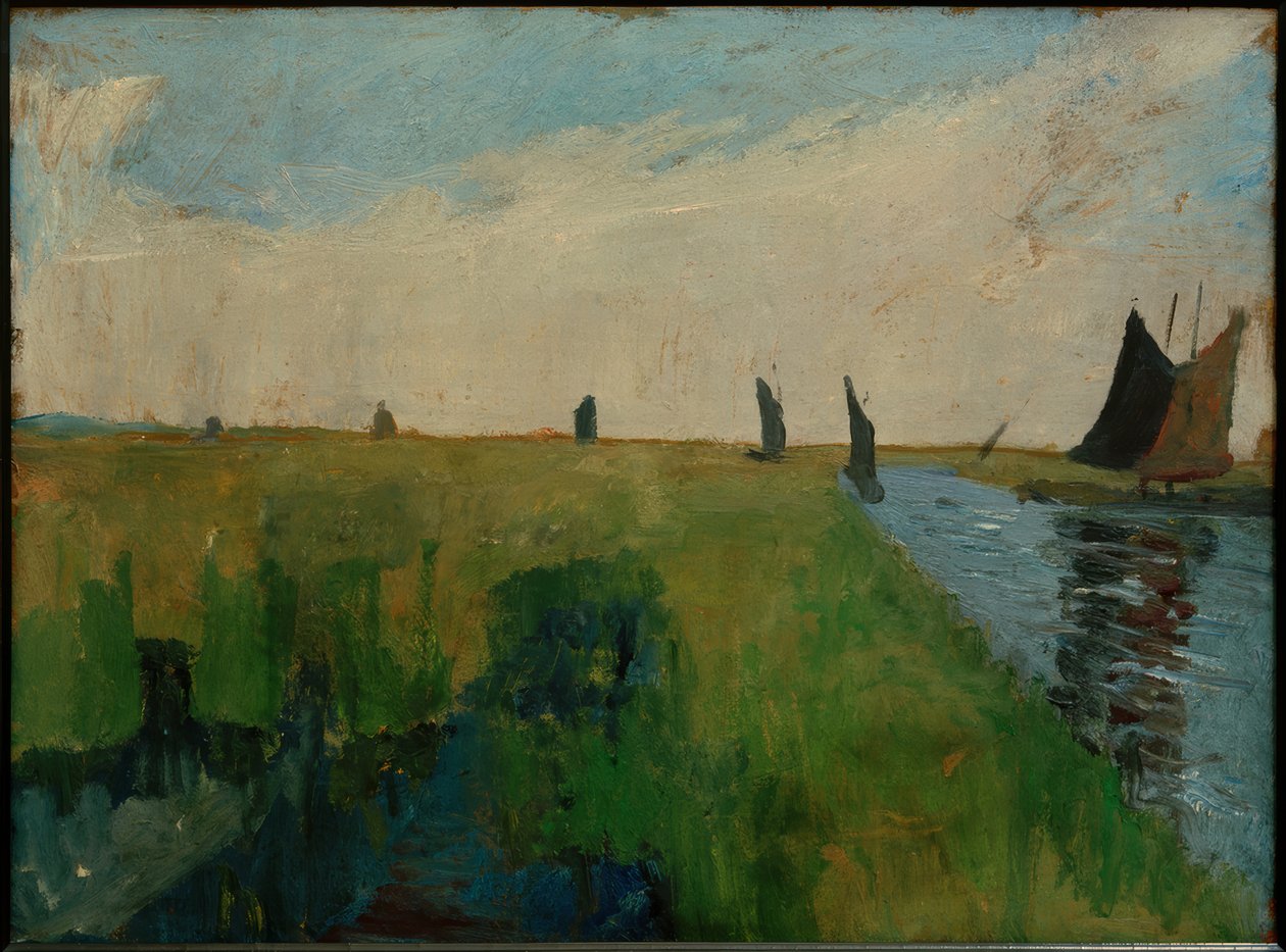 Paisagem de Hamme com barcaças de turfa de Paula Modersohn Becker