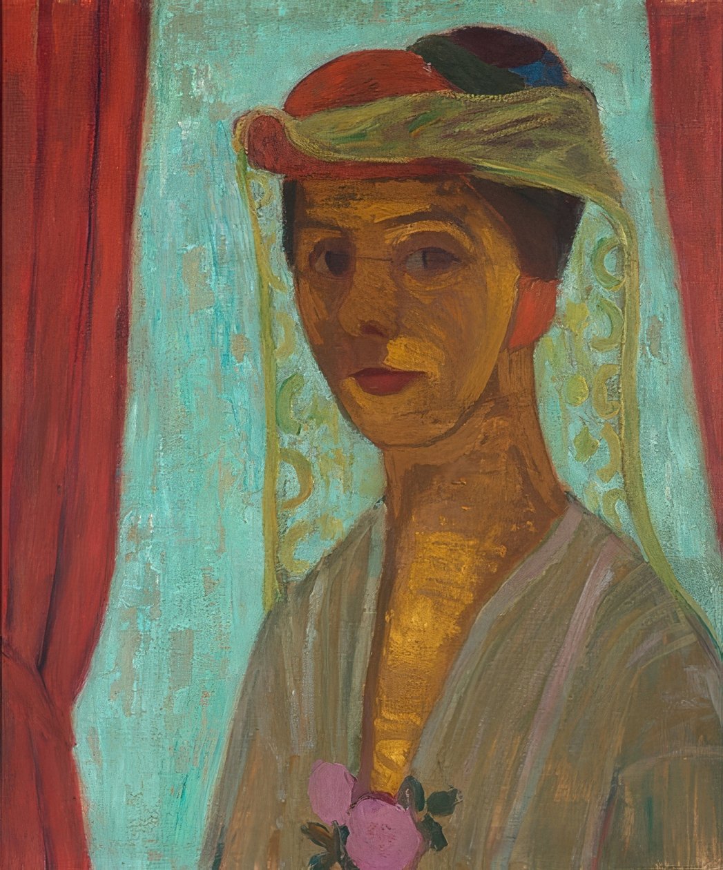 Auto-retrato com chapéu e véu. 1906-07 de Paula Modersohn Becker