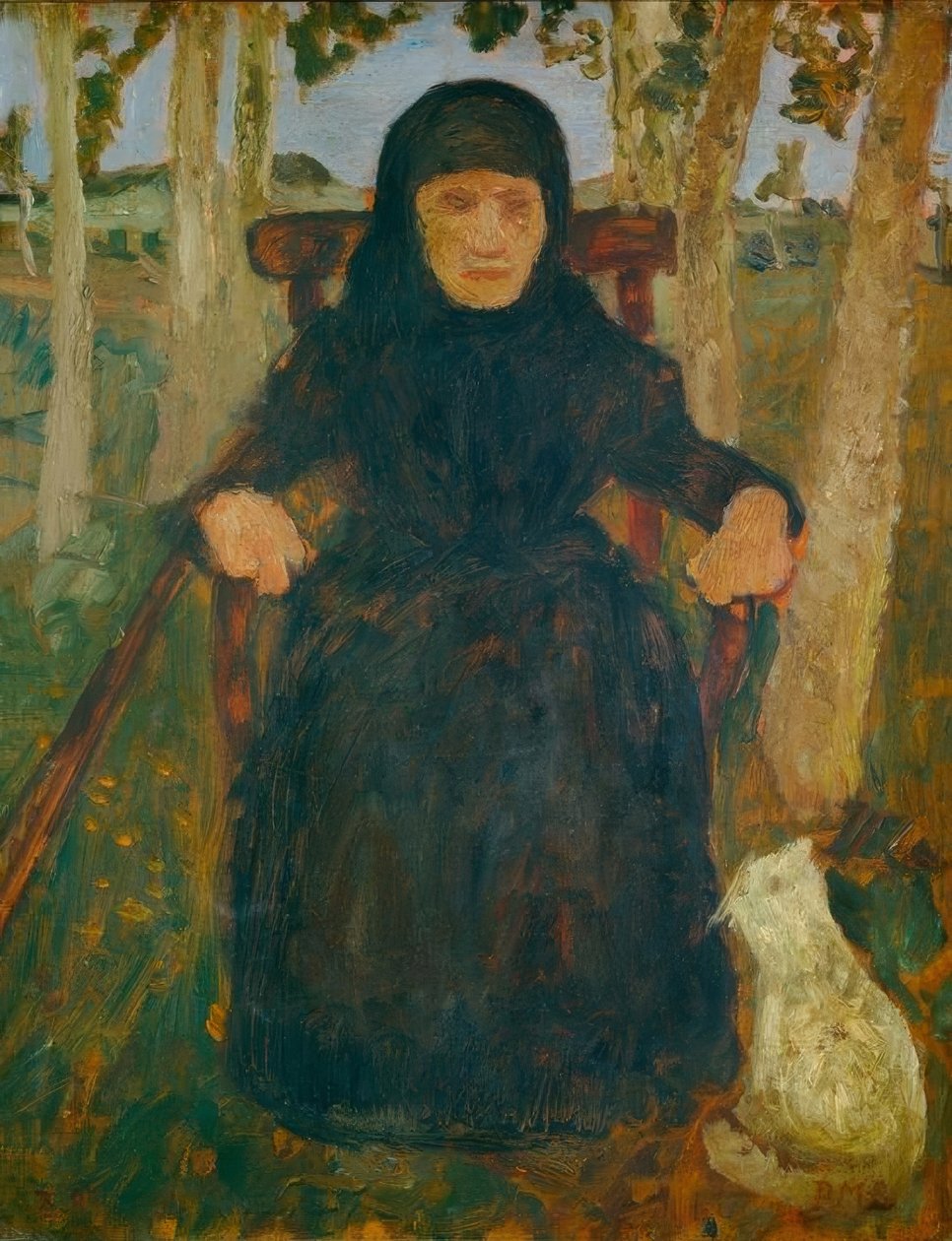 Mulher velha sentada com gato de Paula Modersohn Becker